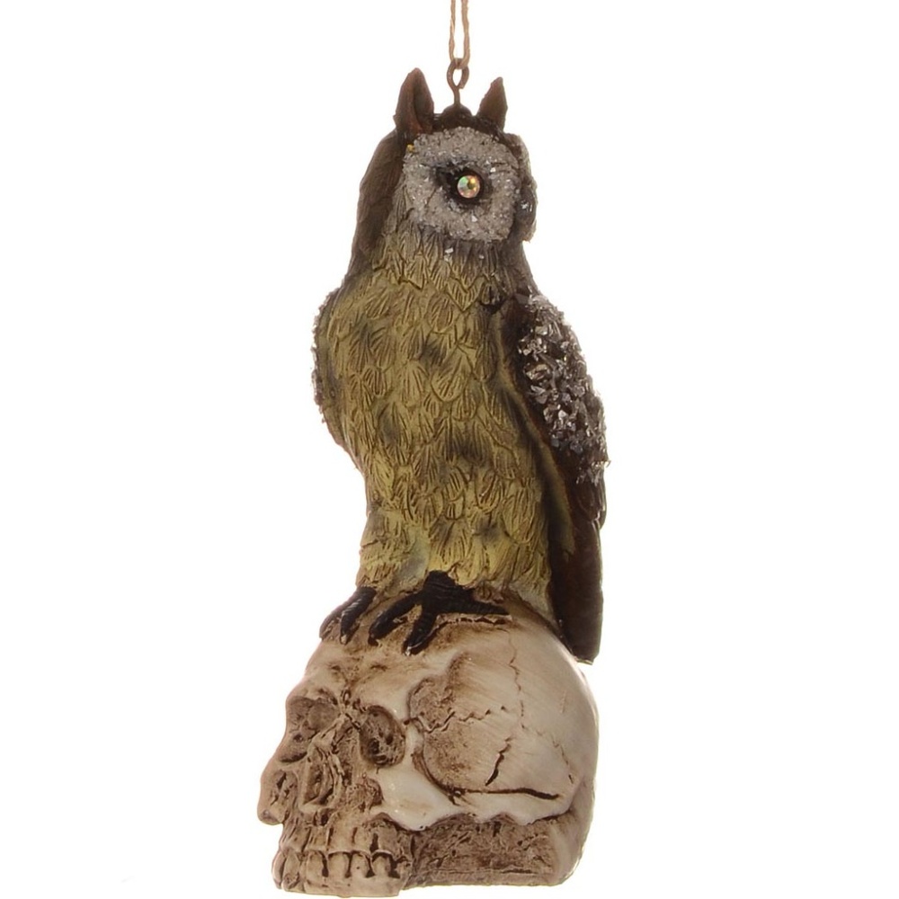 NEW Perched Owl on Skull Ornament Christmas Tree Halloween Home Decor Goth